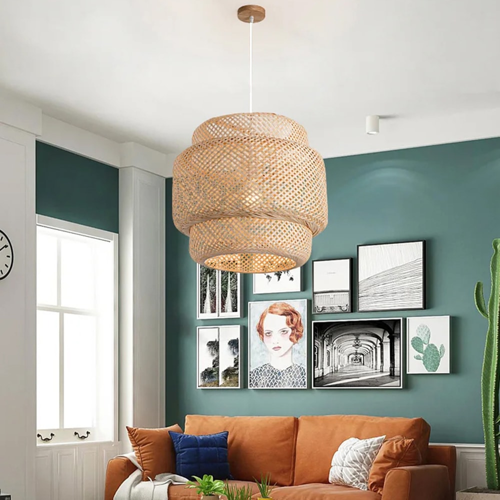 Handmade Bamboo Pendant Light – Elegant Hand Woven Chandelier for Bedroom, Dining Room, and Restaurant Spaces