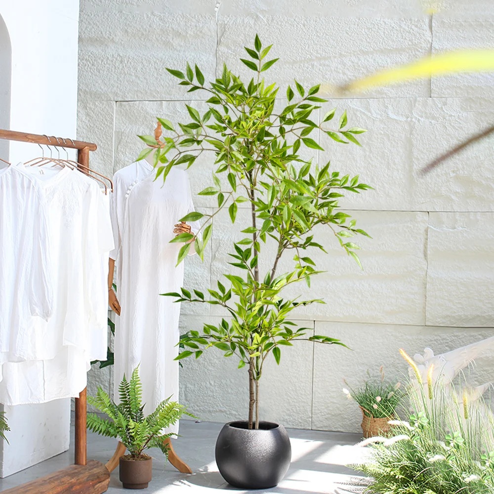 Artificial Nandina Tree Green Faux Plant For Home Office Decor 2