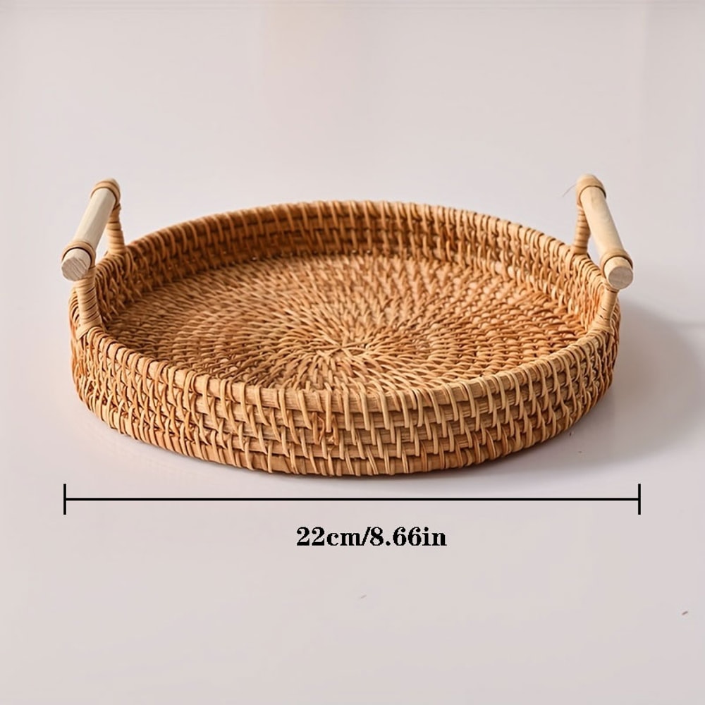 Handwoven Rattan Tray Food Storage Basket EcoFriendly Kitchen Organizer With Lid Farmhouse Home D 5
