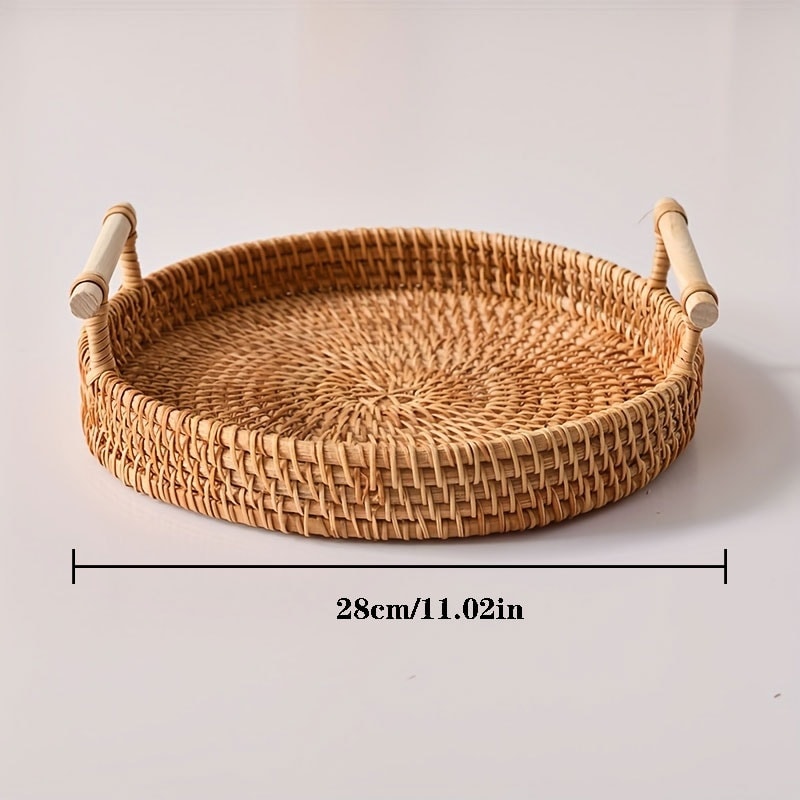 Handwoven Rattan Tray Food Storage Basket EcoFriendly Kitchen Organizer With Lid Farmhouse Home D 7