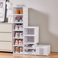 transparent stackable shoe storage box – foldable sneaker organizer, dustproof high-top cabinet, and shoe rack shelf