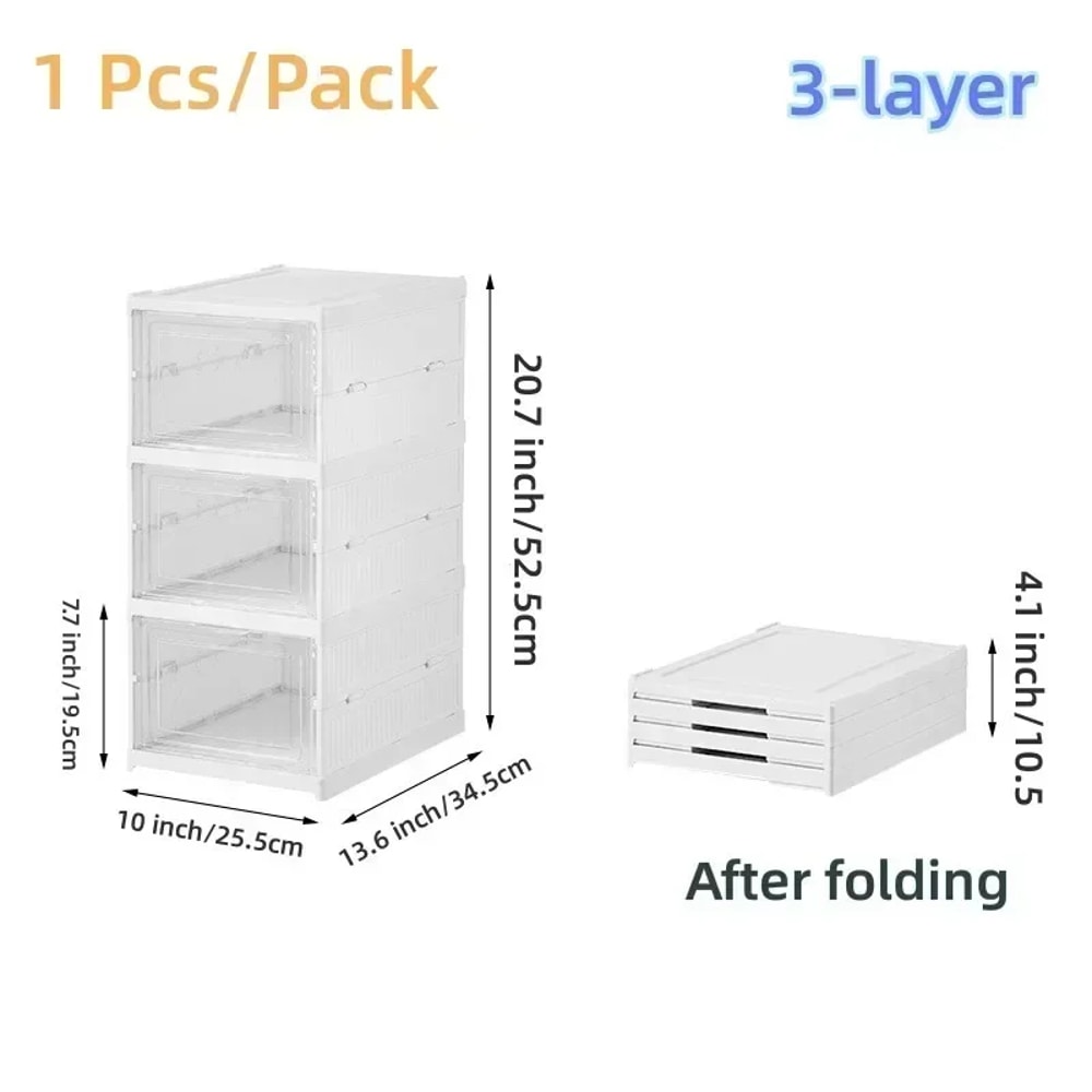Transparent Stackable Shoe Storage Box – Foldable Sneaker Organizer, Dustproof High-top Cabinet, and Shoe Rack Shelf