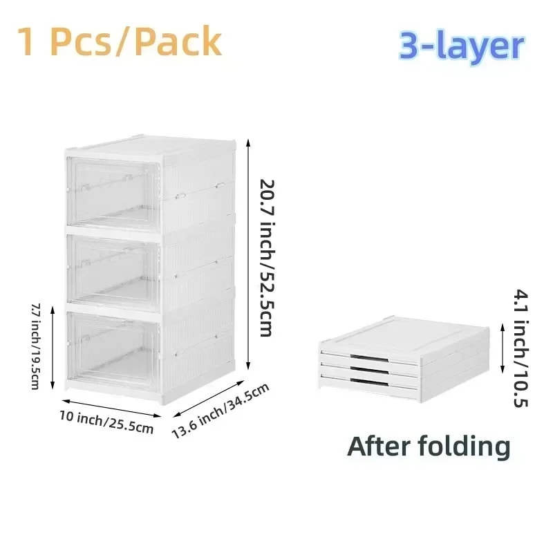 Transparent Stackable Shoe Storage Box – Foldable Sneaker Organizer, Dustproof High-top Cabinet, and Shoe Rack Shelf