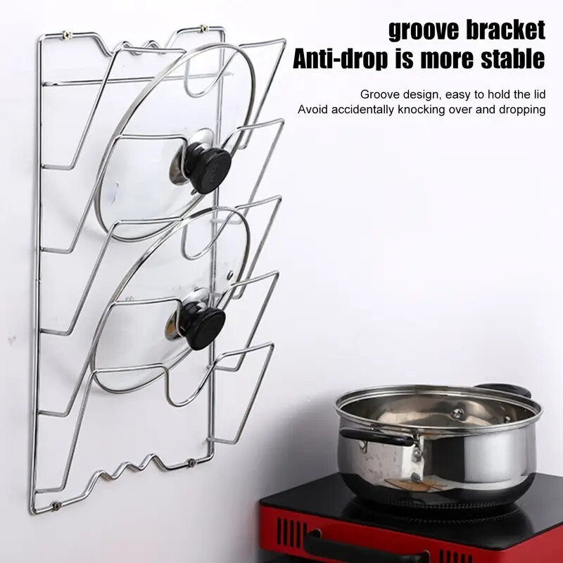 MultiFunctional Wall Mounted Pot Lid Rack SpaceSaving Kitchen Organizer 2