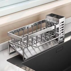 stainless steel kitchen sink cleaning tools storage rack – multifunctional drain rack for sponges, cleanser organizers