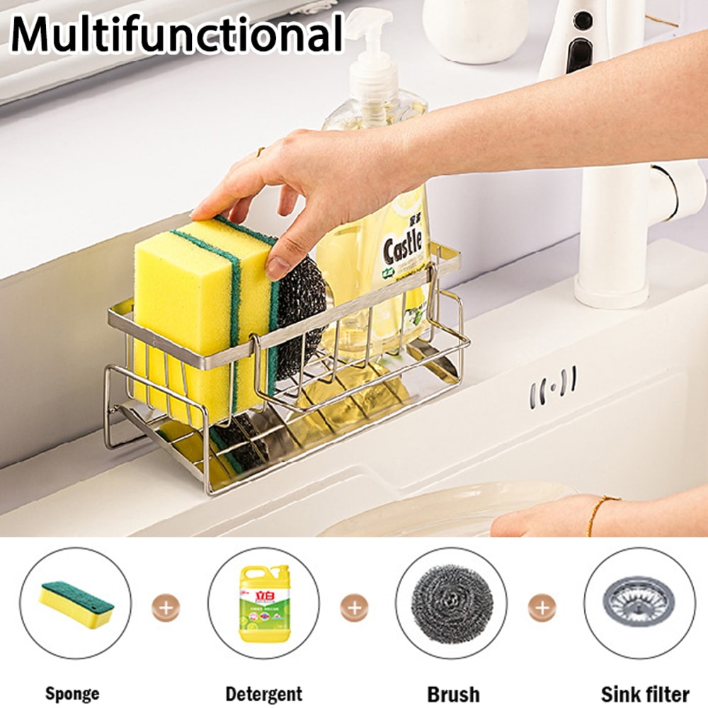 Stainless Steel Kitchen Sink Cleaning Tools Storage Rack Multifunctional Drain Rack For Sponges Cl 3