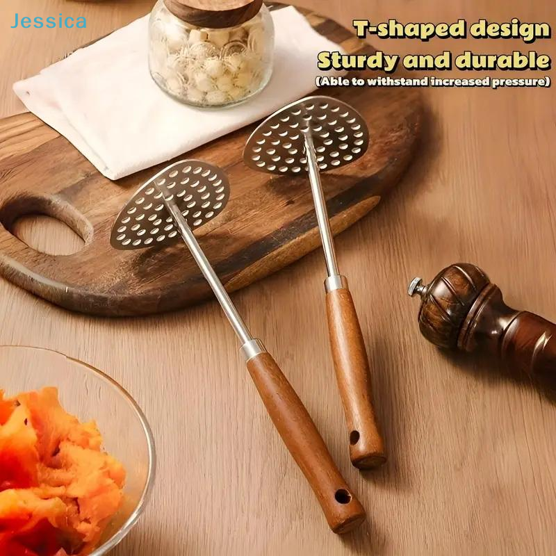 Stainless Steel Potato Masher Heavy Duty Food Masher With Wooden Handle For Easy Mashing Of Potato 2