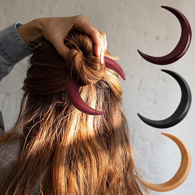 Wooden Crescent Hair Pin Handcrafted MoonShaped Wooden Hair Stick For Women Elegant Long Hair Acce 1