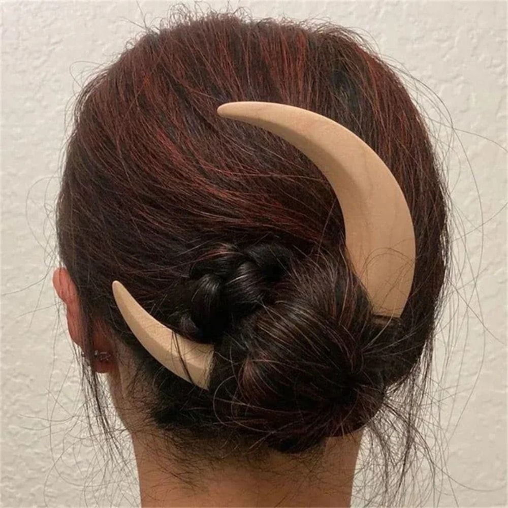 Wooden Crescent Hair Pin Handcrafted MoonShaped Wooden Hair Stick For Women Elegant Long Hair Acce 2