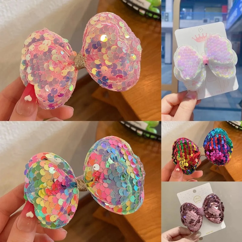 Sparkling Sequin Bow Hair Clip For Girls Cute Gradient Kawaii Hairpin For Kids Princess Fashion A 6