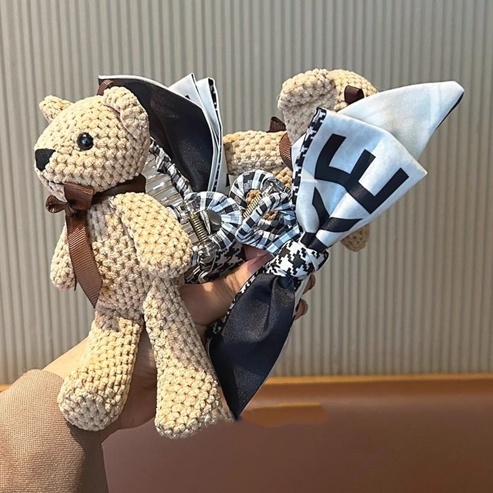 Cute Bear Hairpin For Women Sweet Grip Shark Clip With Large Bow For Autumn Winter Hair Accessori 6