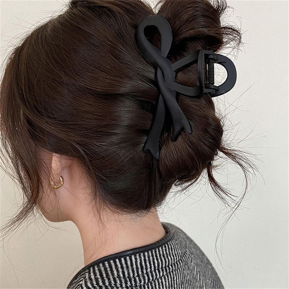 Matte Ribbon Bow Hair Clips For Women Vintage Crab Claws Ponytail Accessories 1