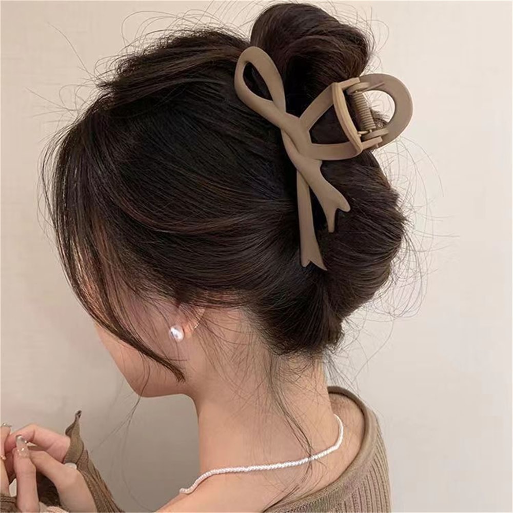 Matte Ribbon Bow Hair Clips For Women Vintage Crab Claws Ponytail Accessories 2