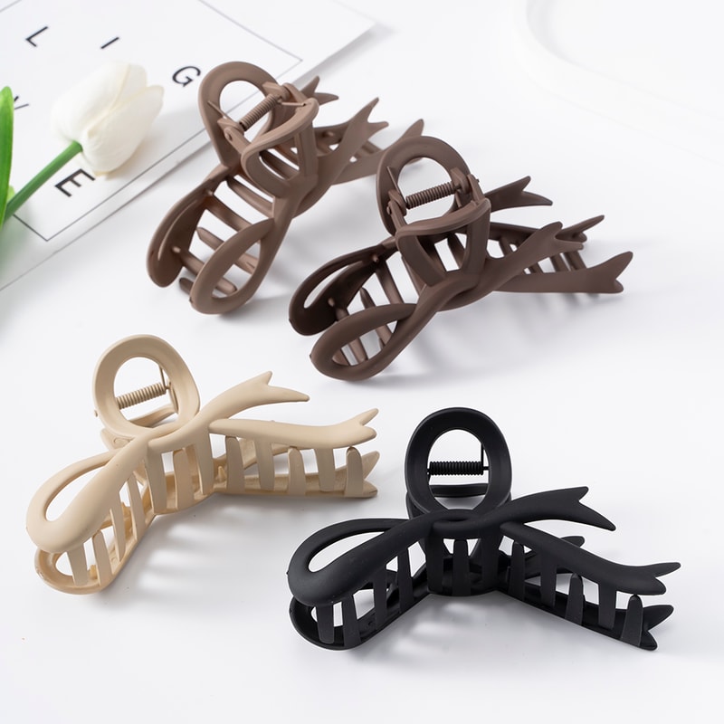 Matte Ribbon Bow Hair Clips For Women Vintage Crab Claws Ponytail Accessories 3