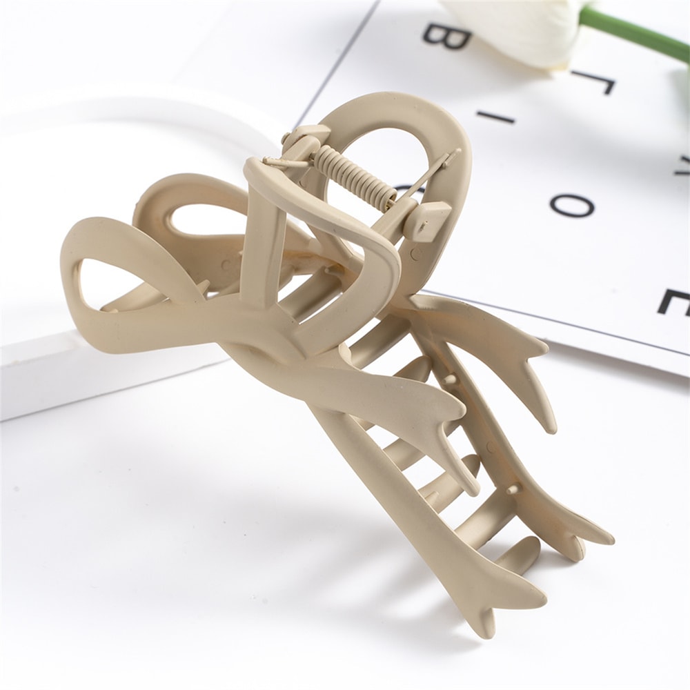 Matte Ribbon Bow Hair Clips For Women Vintage Crab Claws Ponytail Accessories 5