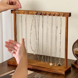 wooden jewelry organizer stand – solid wood necklace, earrings, bracelets display rack for chains, rings, and showcase