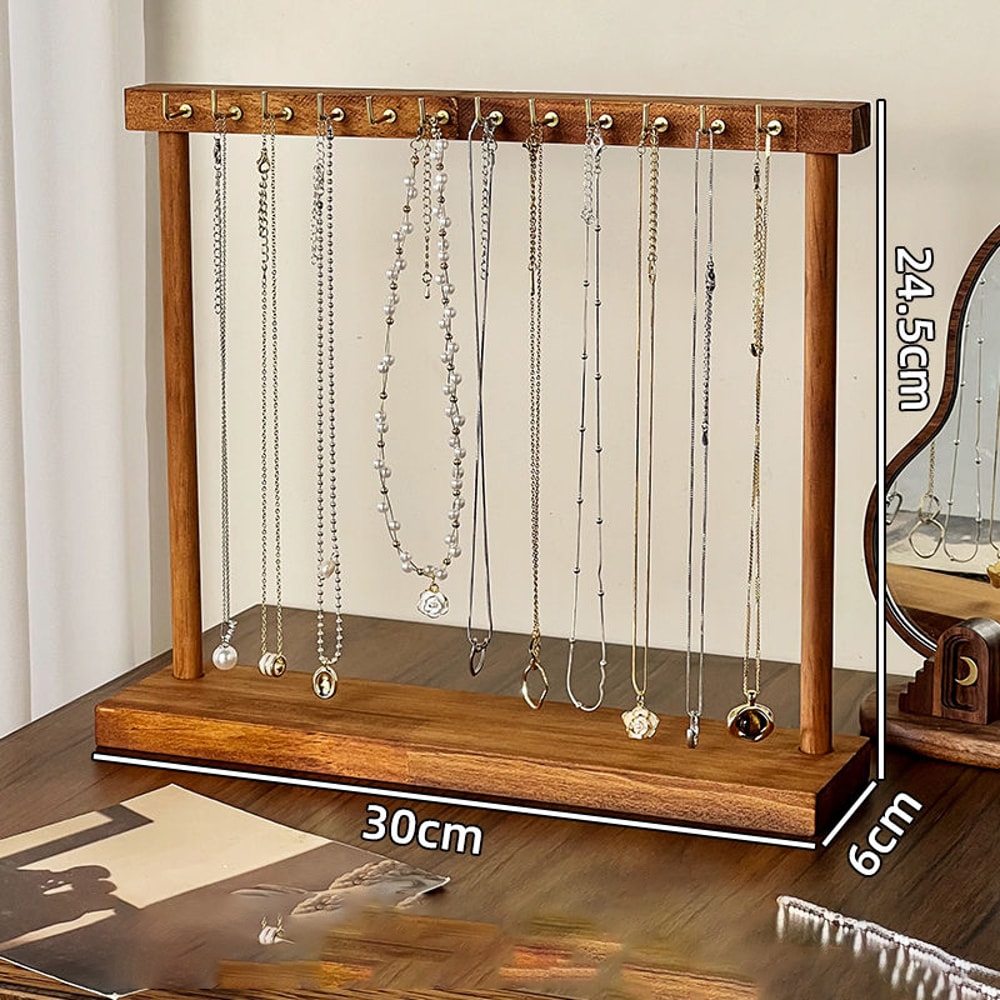 Wooden Jewelry Organizer Stand Solid Wood Necklace Earrings Bracelets Display Rack For Chains Ring 6