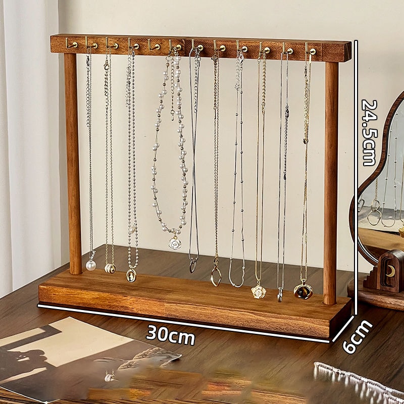 Wooden Jewelry Organizer Stand Solid Wood Necklace Earrings Bracelets Display Rack For Chains Ring 6
