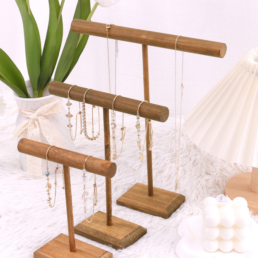 Wooden Jewelry Bracelet Display Rack Stand For Watches Chains And Bracelets 2