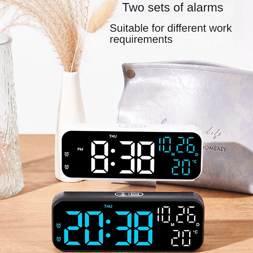 Digital LED Alarm Clock with Temperature, Date Display, and Voice Control