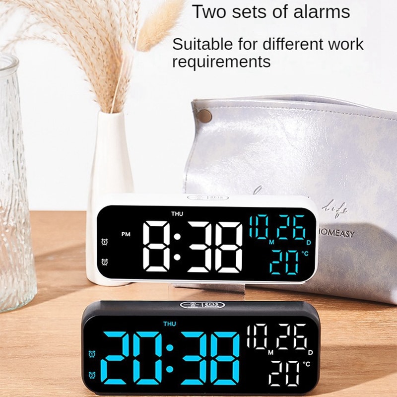 Digital LED Alarm Clock with Temperature, Date Display, and Voice Control