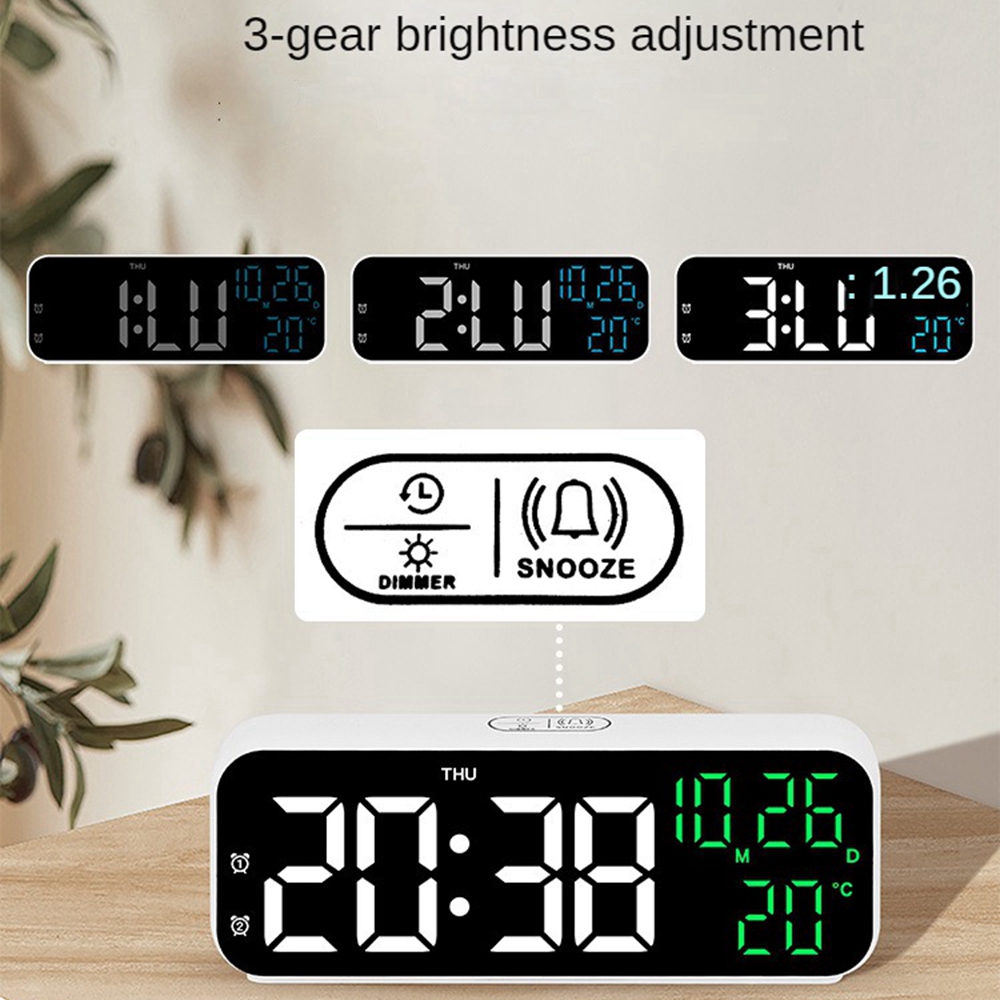 Digital LED Alarm Clock with Temperature, Date Display, and Voice Control