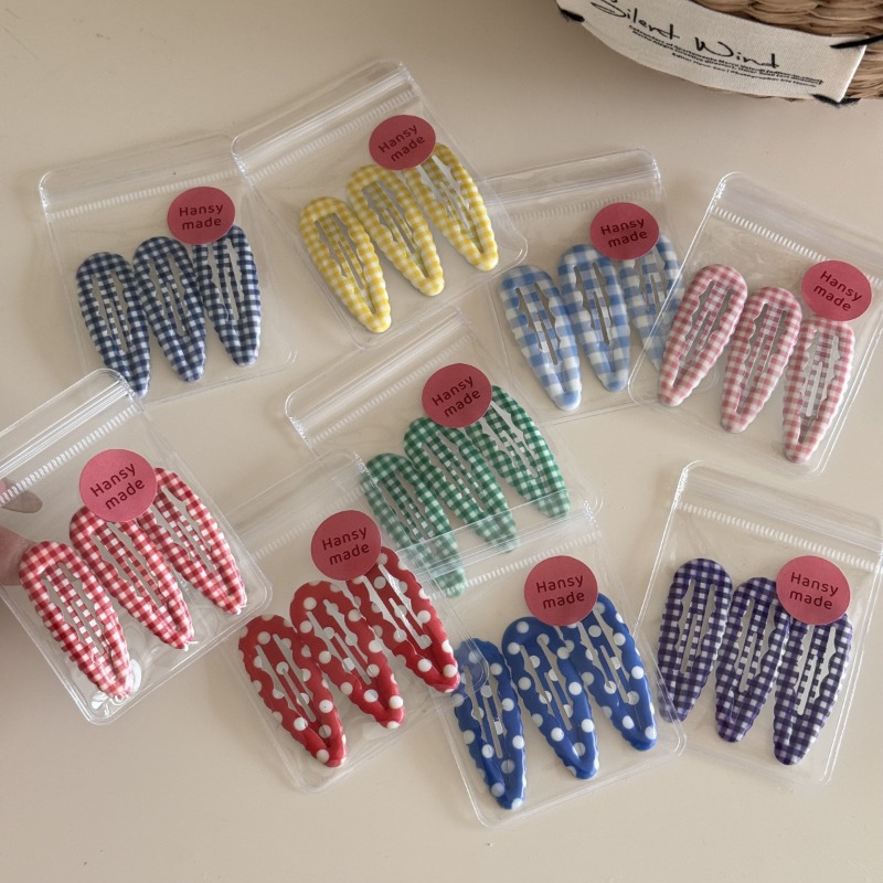 Water Droplet Barrettes For Baby Girls Wavy Edge Plaid BB Clip Hair Accessories 1