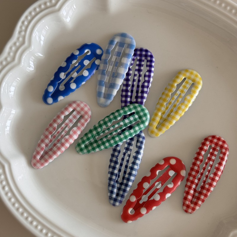 Water Droplet Barrettes For Baby Girls Wavy Edge Plaid BB Clip Hair Accessories 0