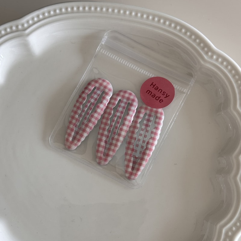 Water Droplet Barrettes For Baby Girls Wavy Edge Plaid BB Clip Hair Accessories 4