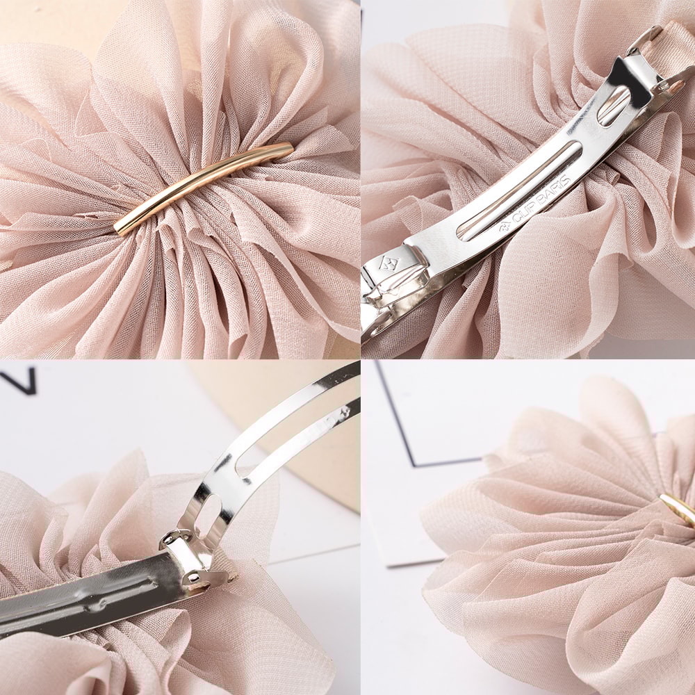 Big Spring Hair Claw Clips For Women Metal Chiffon Flowers Ponytail Holder Hairpin Barrettes 3