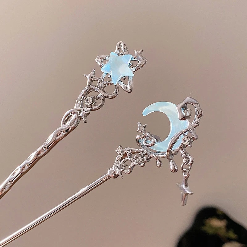 Romantic Moonstone Star Hairpin Metal Branch Hair Fork Elegant Chinese Style Jewelry For Girls 1