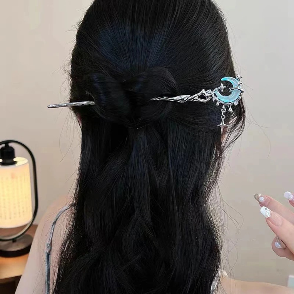 Romantic Moonstone Star Hairpin Metal Branch Hair Fork Elegant Chinese Style Jewelry For Girls 3