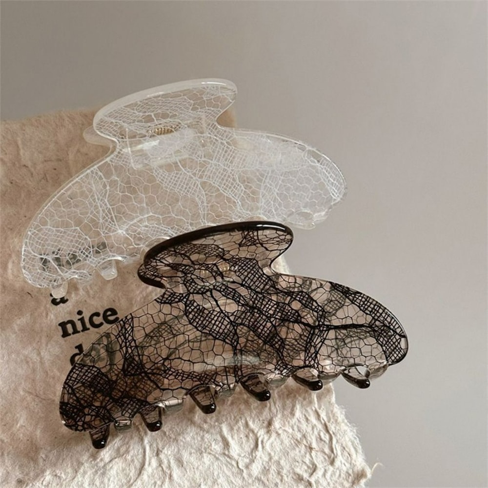 Lace Pattern Claw Clip For Women Shark Clip For Back Head Texture And Mature Half Tie Hair 1