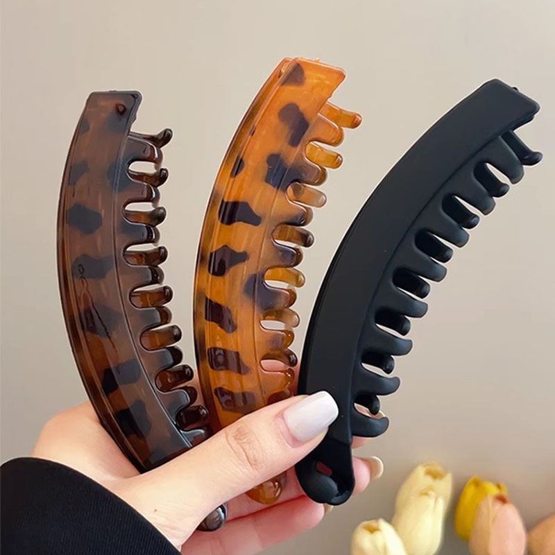 Vintage Leopard Print Hair Claw Clip High Ponytail Holder For Women Girls 3