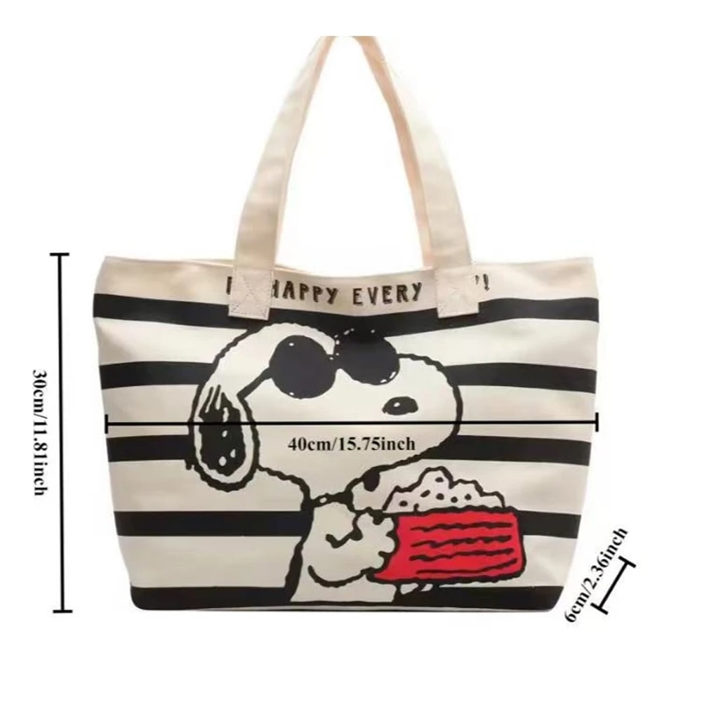 BANDAI Snoopy Cute Cartoon Large Capacity Canvas Bag For Women Stylish Tote For Students And Moms 4