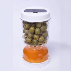 pickle jar with forks – modern pickles and olives dispenser for kitchen, hourglass design with juice separator