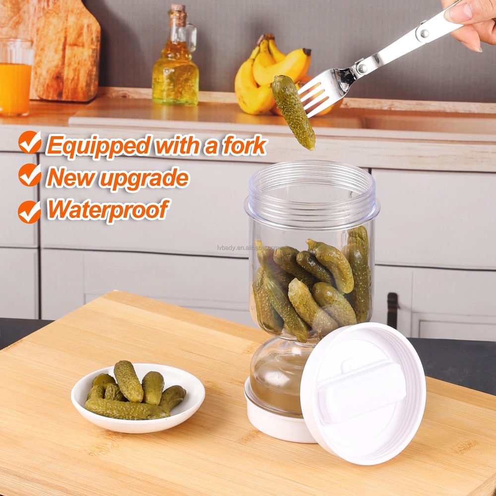 Pickle Jar With Forks Modern Pickles And Olives Dispenser For Kitchen Hourglass Design With Juice 3