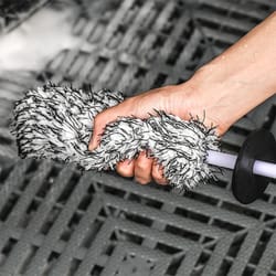 premium microfiber car wash brush & cleaning mitt - non-slip handle for easy wheel and rim maintenance