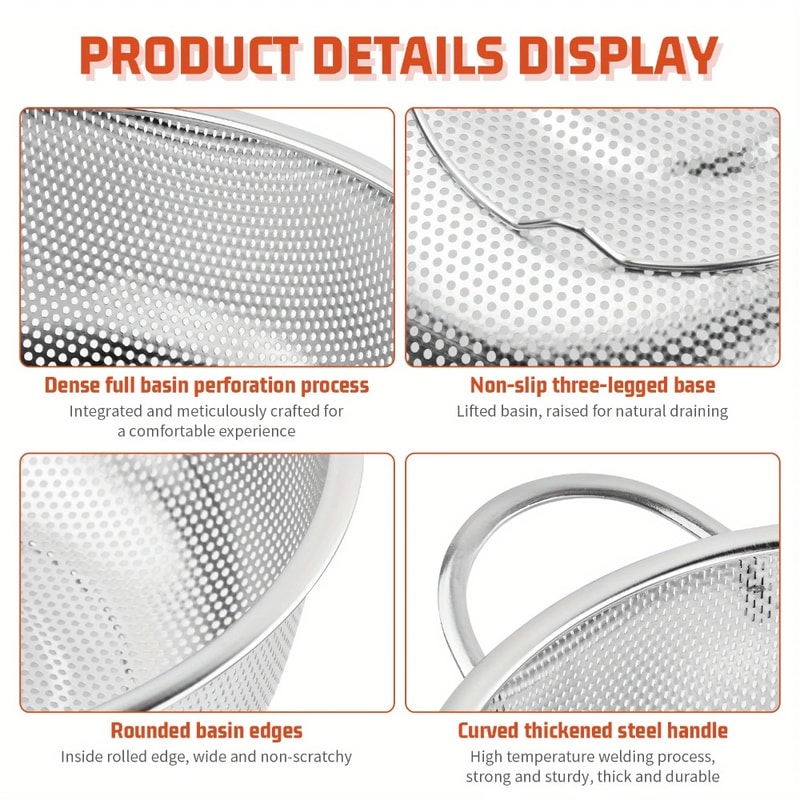 Stainless Steel Colander With Double Handles Fine Mesh Strainer For Fruits Vegetables And Pasta 2