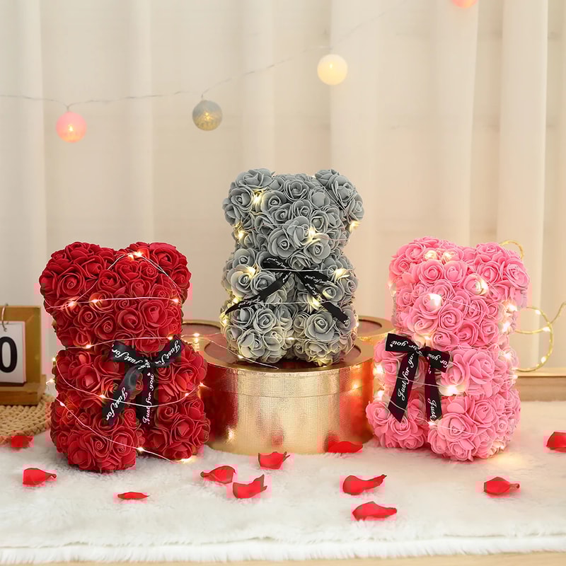 Artificial Teddy Rose Flower Bear With Box Romantic Valentines Day Gift For Girlfriend Womens Anni 2