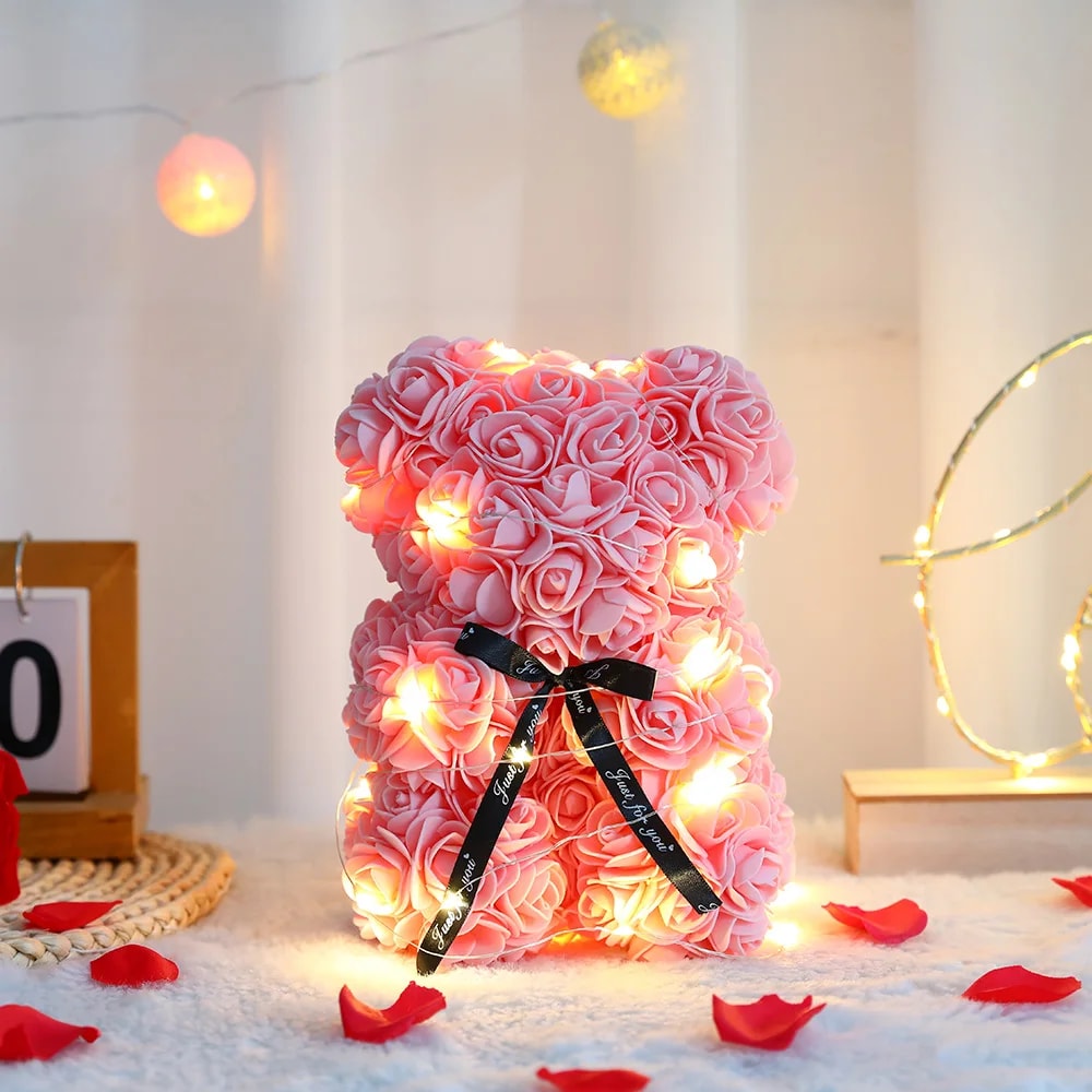 Artificial Teddy Rose Flower Bear With Box Romantic Valentines Day Gift For Girlfriend Womens Anni 3