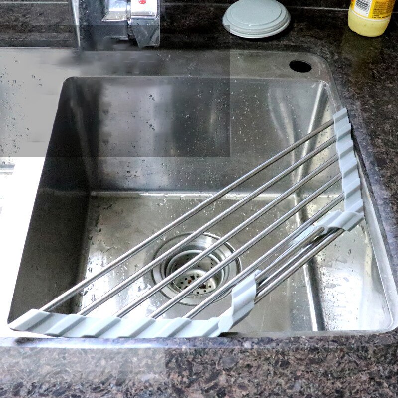 Foldable Triangular Sink Storage Rack Stainless Steel Kitchen Water Filter Drain Rack For Bowls 2