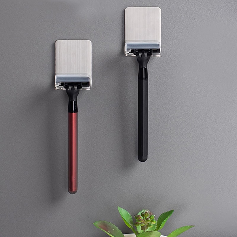 Stainless Steel Razor Hook Wall Adhesive Shaving Shelf Bathroom Kitchen Organizer 1