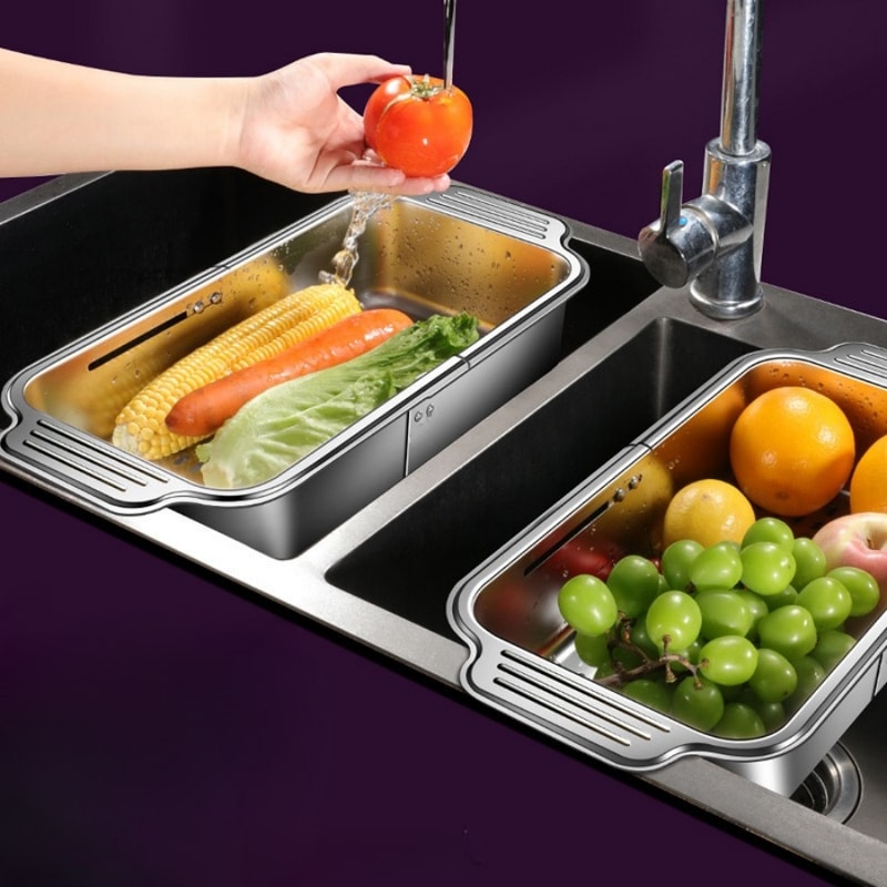 Adjustable Stainless Steel Telescopic Sink Filter Basket Perfect For Draining Dishes Spaghetti And