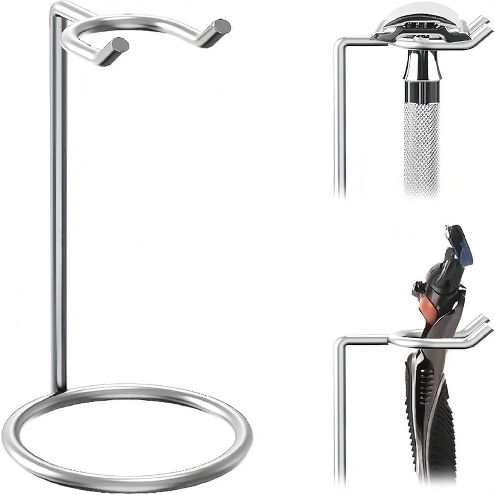 Stainless Steel Shaver Stand For Men Razor Holder Manual Shaver Display Rack Portable Long Handle S 1