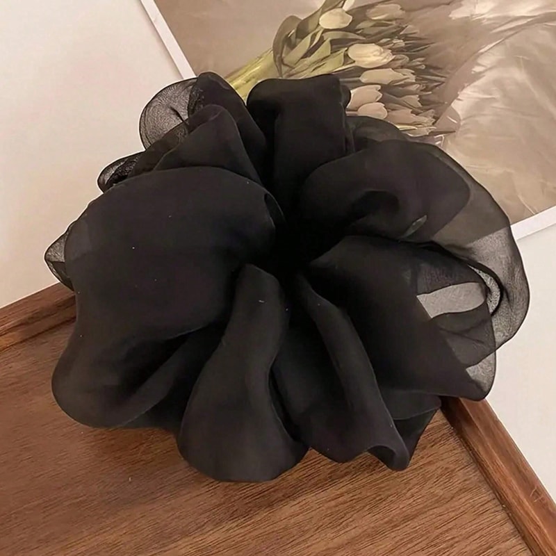 Elegant French Style Puff Chiffon Scrunchies Elastic Hair Ties For Ponytail Bun Decoration 4