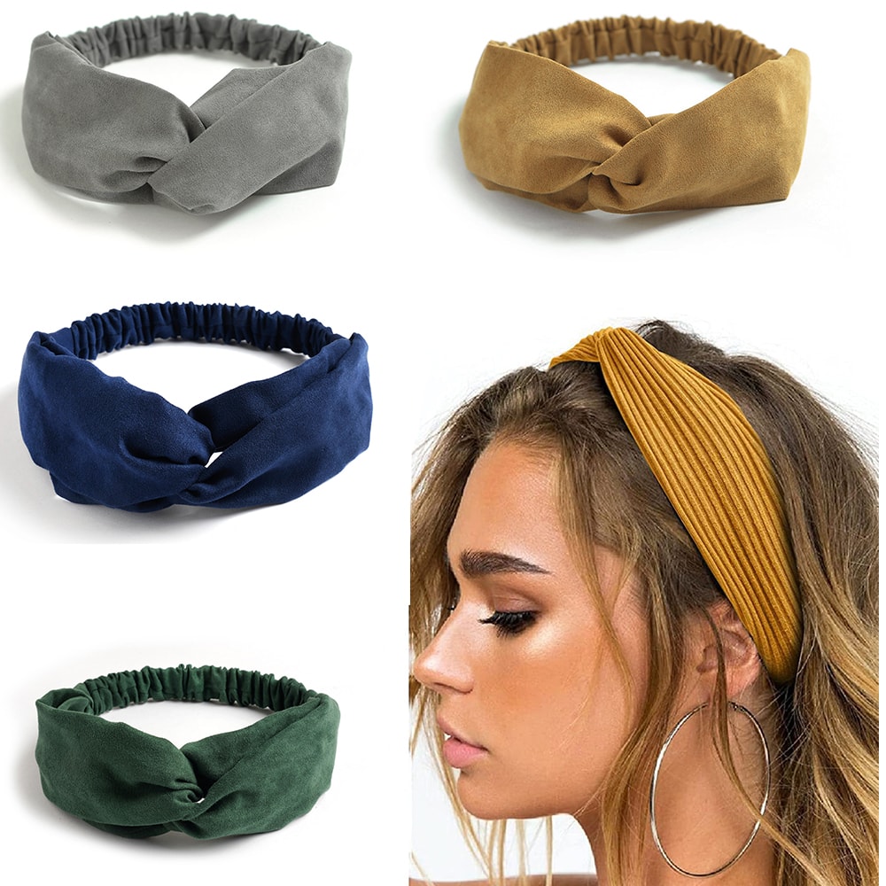 Boho Suede Twist Knotted Headband For Women Vintage Hair Band With Sweet Bow Design 0