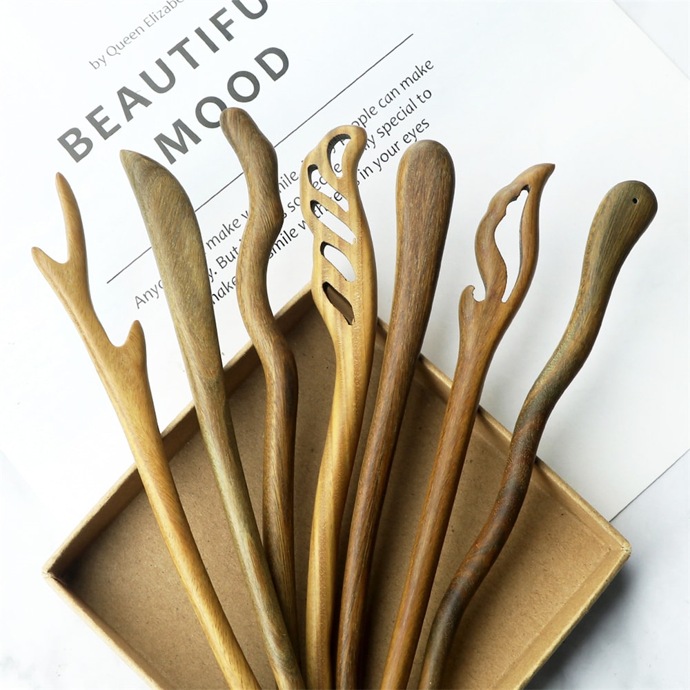 Vintage Green Sandalwood Hairpin Natural Chinese Style Hair Stick For Women Girls AntiquityInspir 1