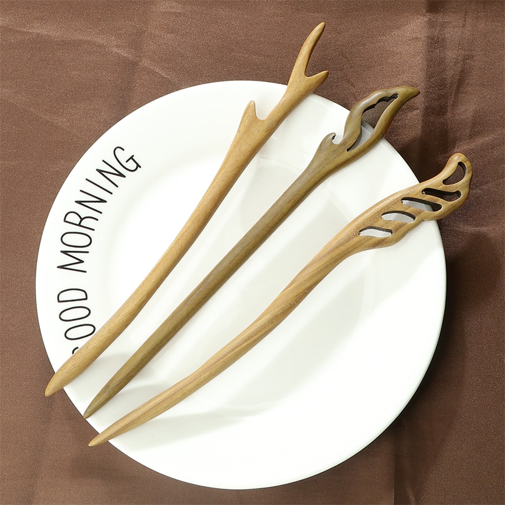 Vintage Green Sandalwood Hairpin Natural Chinese Style Hair Stick For Women Girls AntiquityInspir 2