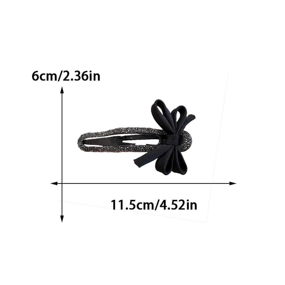 Rhinestone Duckbill Clip Hairpin Classic Black Bow Hair Accessory For Girls 4